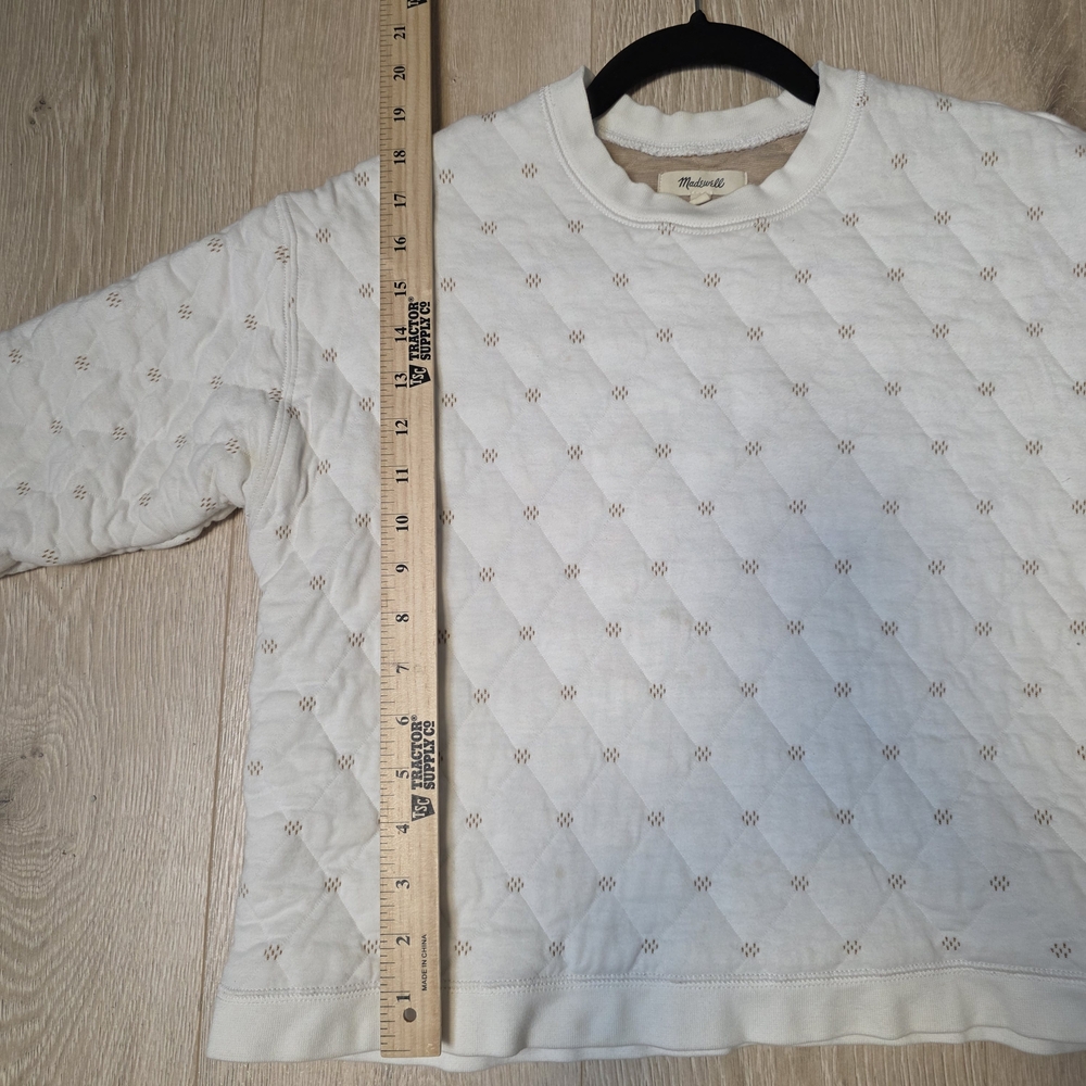 Madewell Ivory Quilted Crewneck Sweatshirt with Tan Stitching - Picture 6 of 6